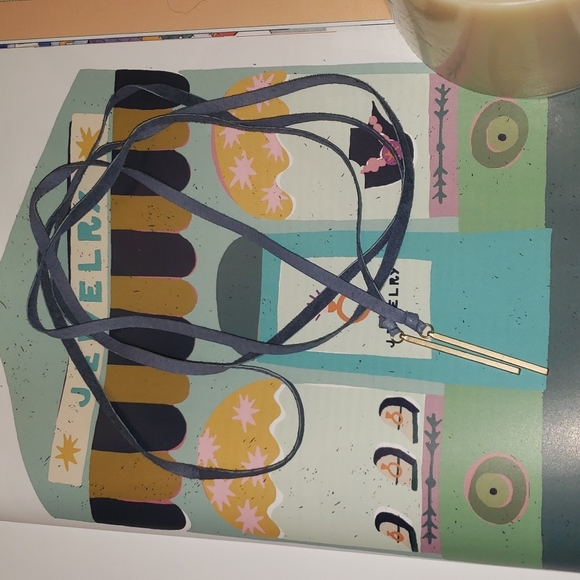 ⚡️ Blue Leather Adjustable Multilayer Lariat Necklace with Two Gold Bar Pendants - Picture 1 of 2